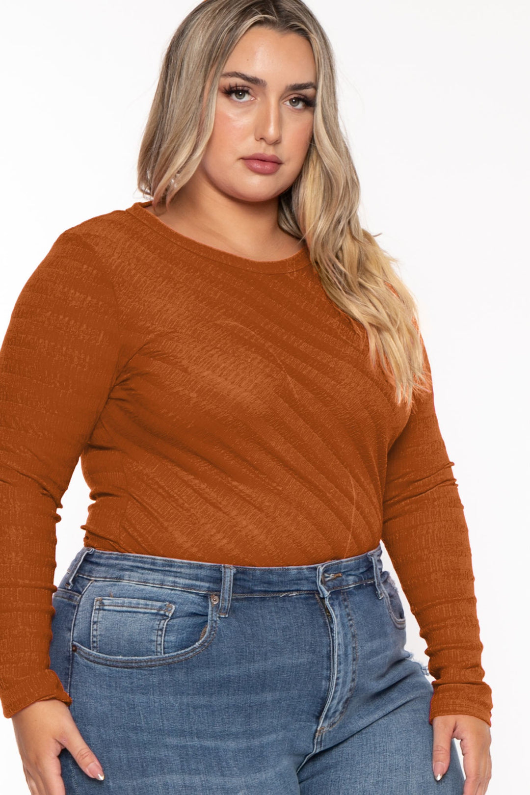 CULTURE CODE Tops Plus Size  Amina Crew Neck Bodysuit - Rust