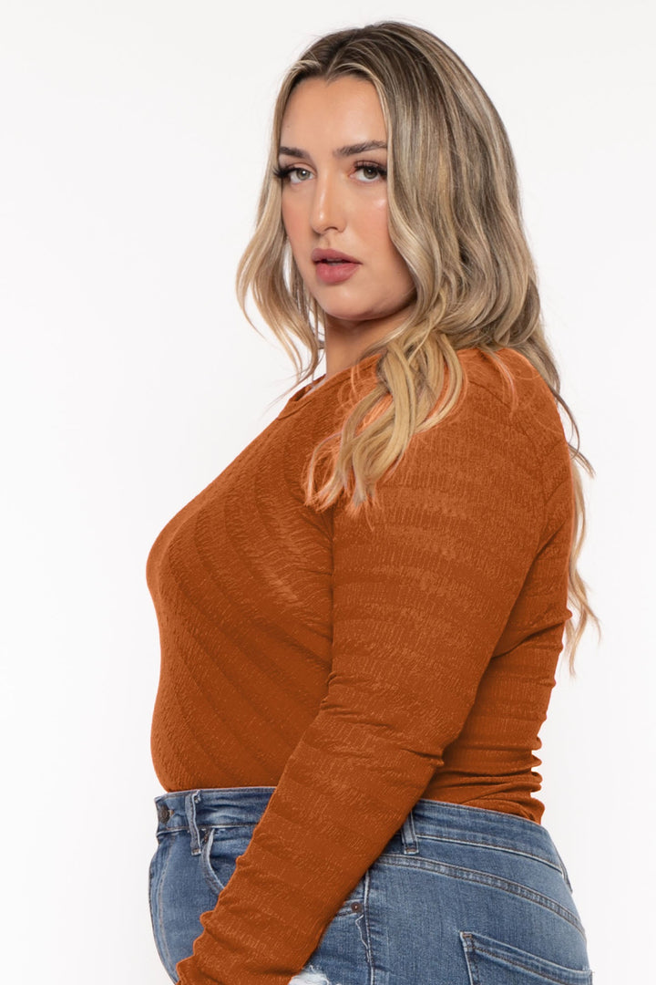 CULTURE CODE Tops Plus Size  Amina Crew Neck Bodysuit - Rust