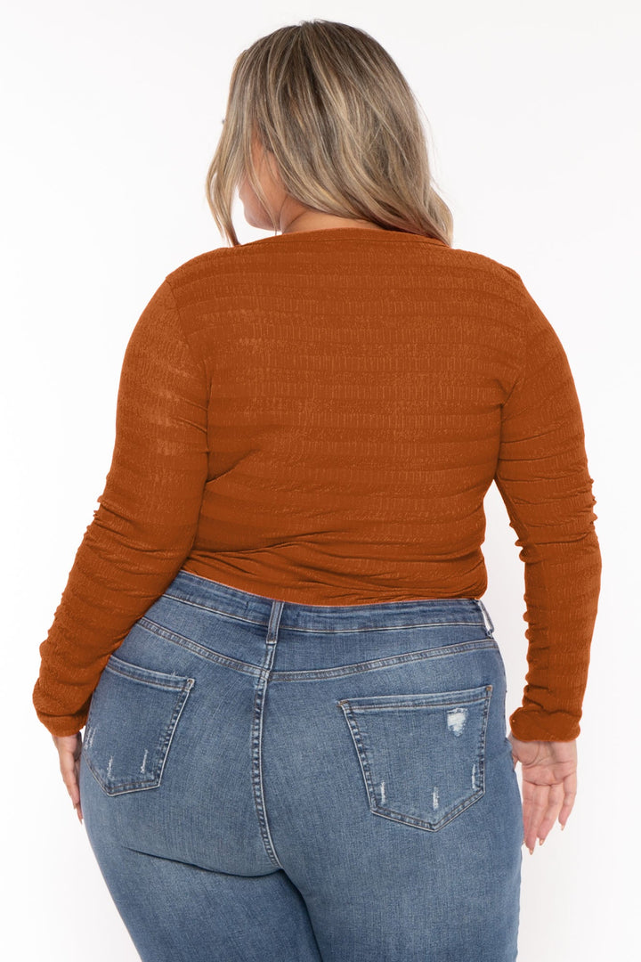 CULTURE CODE Tops Plus Size  Amina Crew Neck Bodysuit - Rust