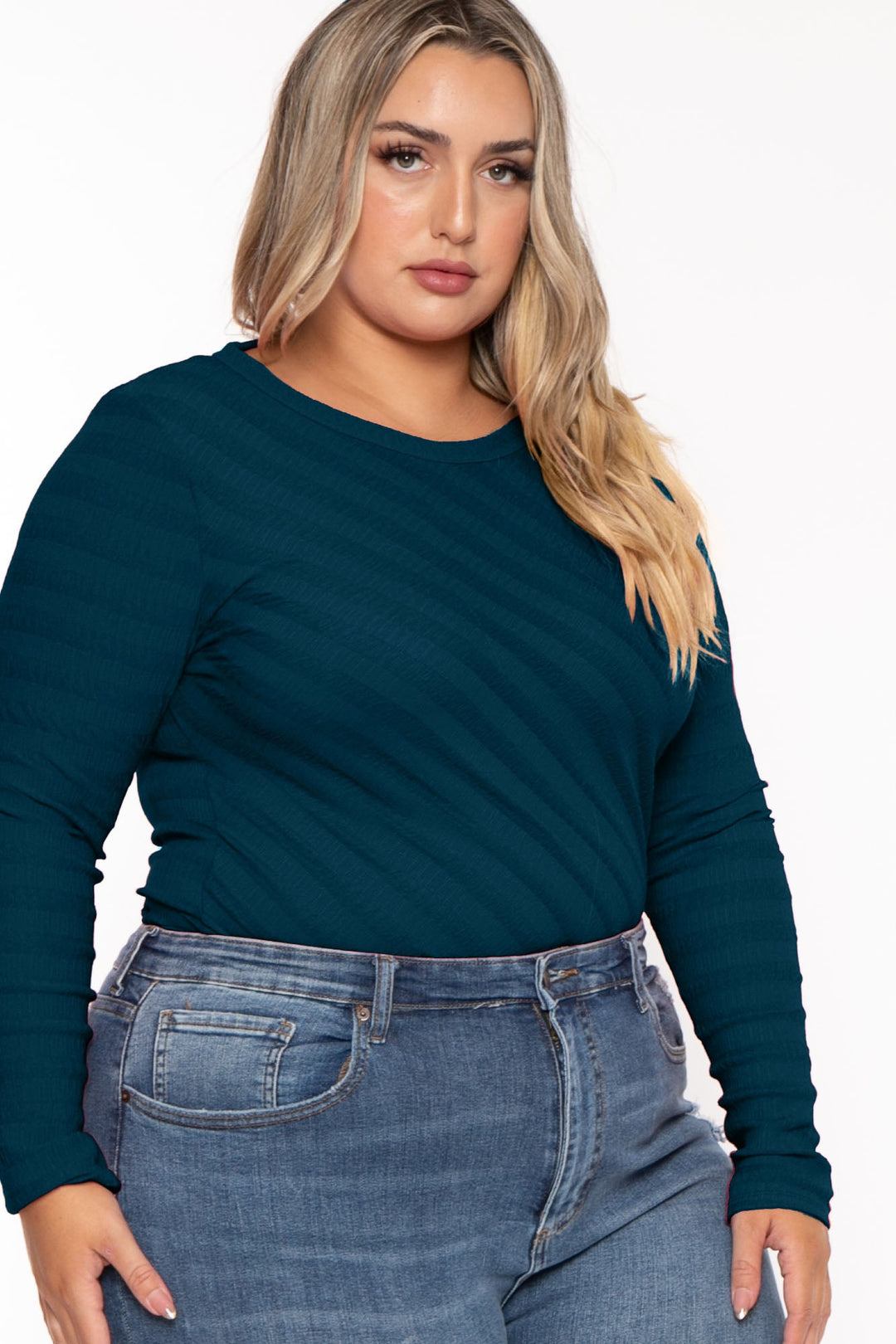 CULTURE CODE Tops Plus Size  Amina Crew Neck Bodysuit - Teal