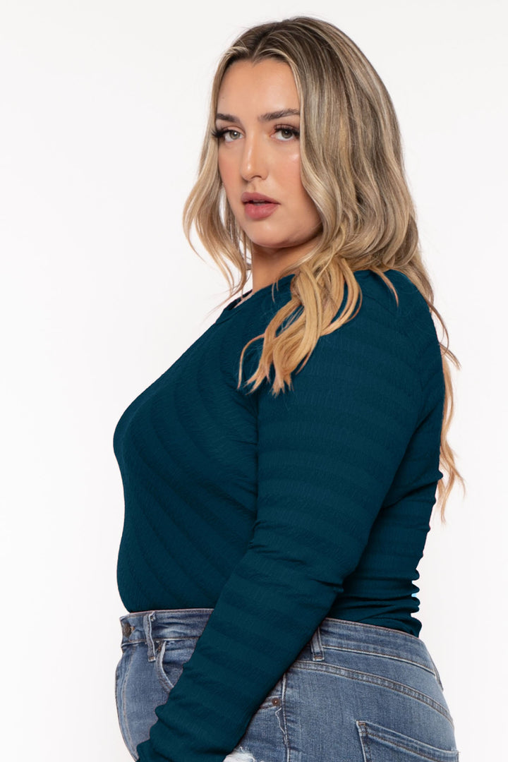 CULTURE CODE Tops Plus Size  Amina Crew Neck Bodysuit - Teal