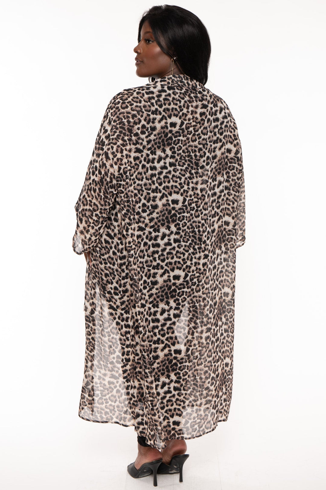 SHOPIN LA Tops Plus Size Animal Printed Duster - Brown