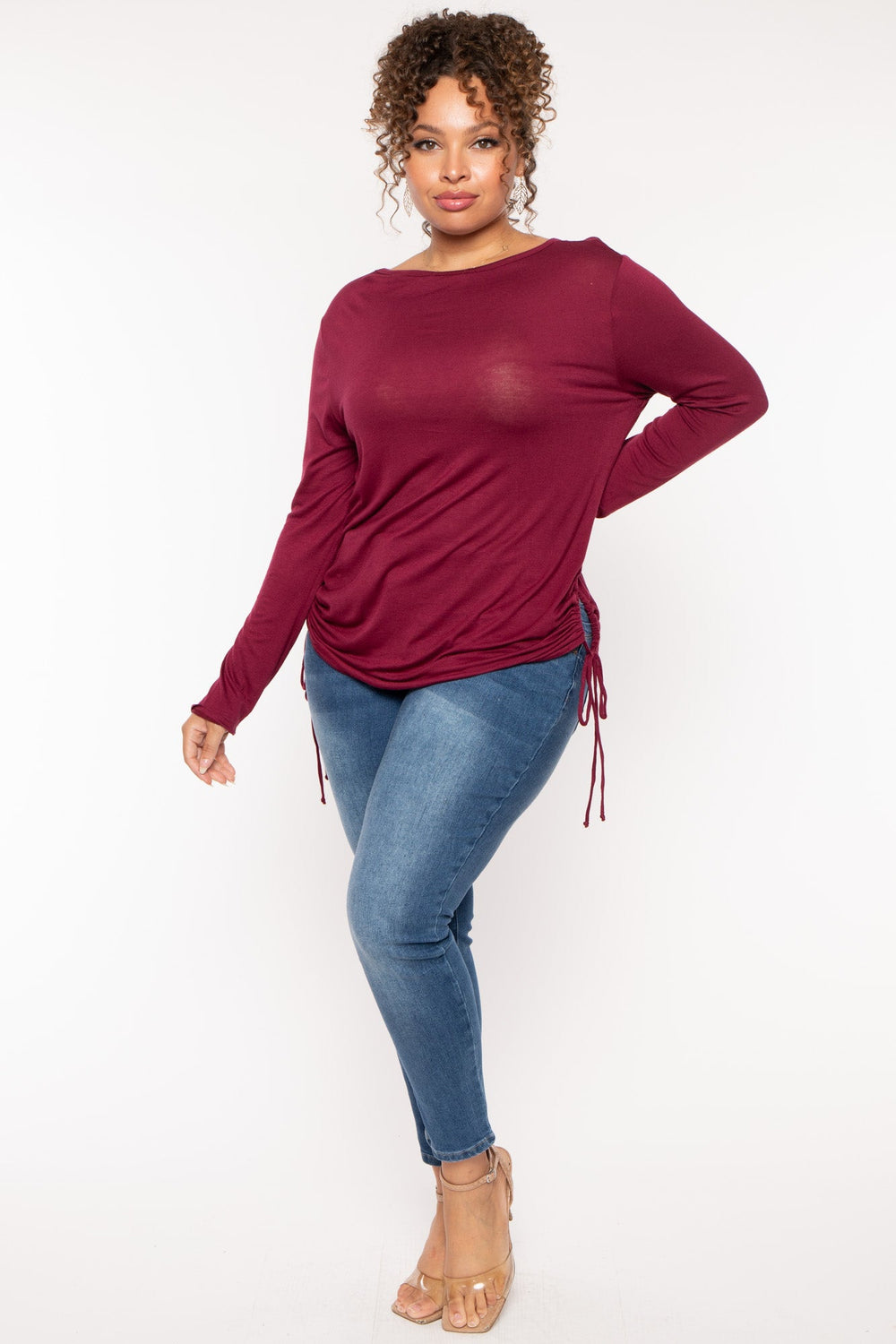 CULTURE CODE Tops Plus Size  Annie Casual  Ruched Top - Burgundy