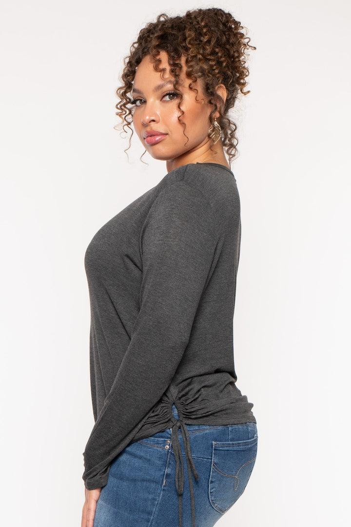 CULTURE CODE Tops Plus Size  Annie Casual  Ruched Top - Charcoal