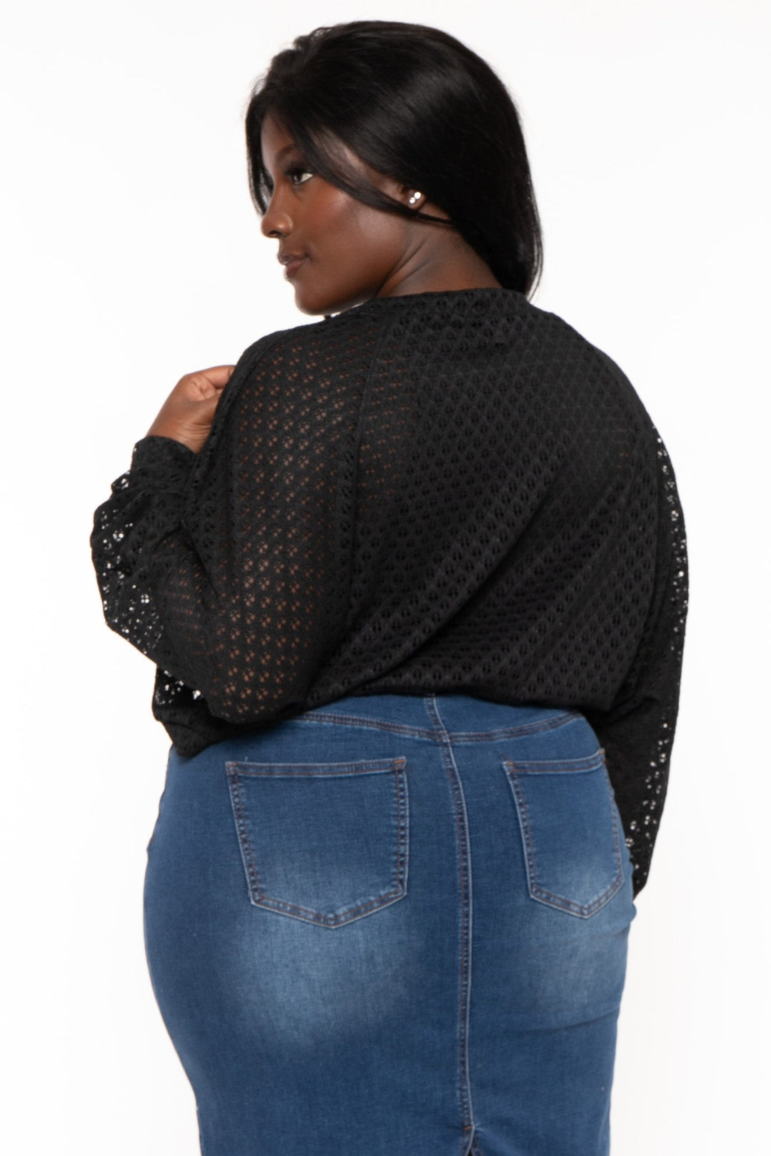 Curvy Sense Tops Plus Size Arcelia  Lace  Bolero -Black