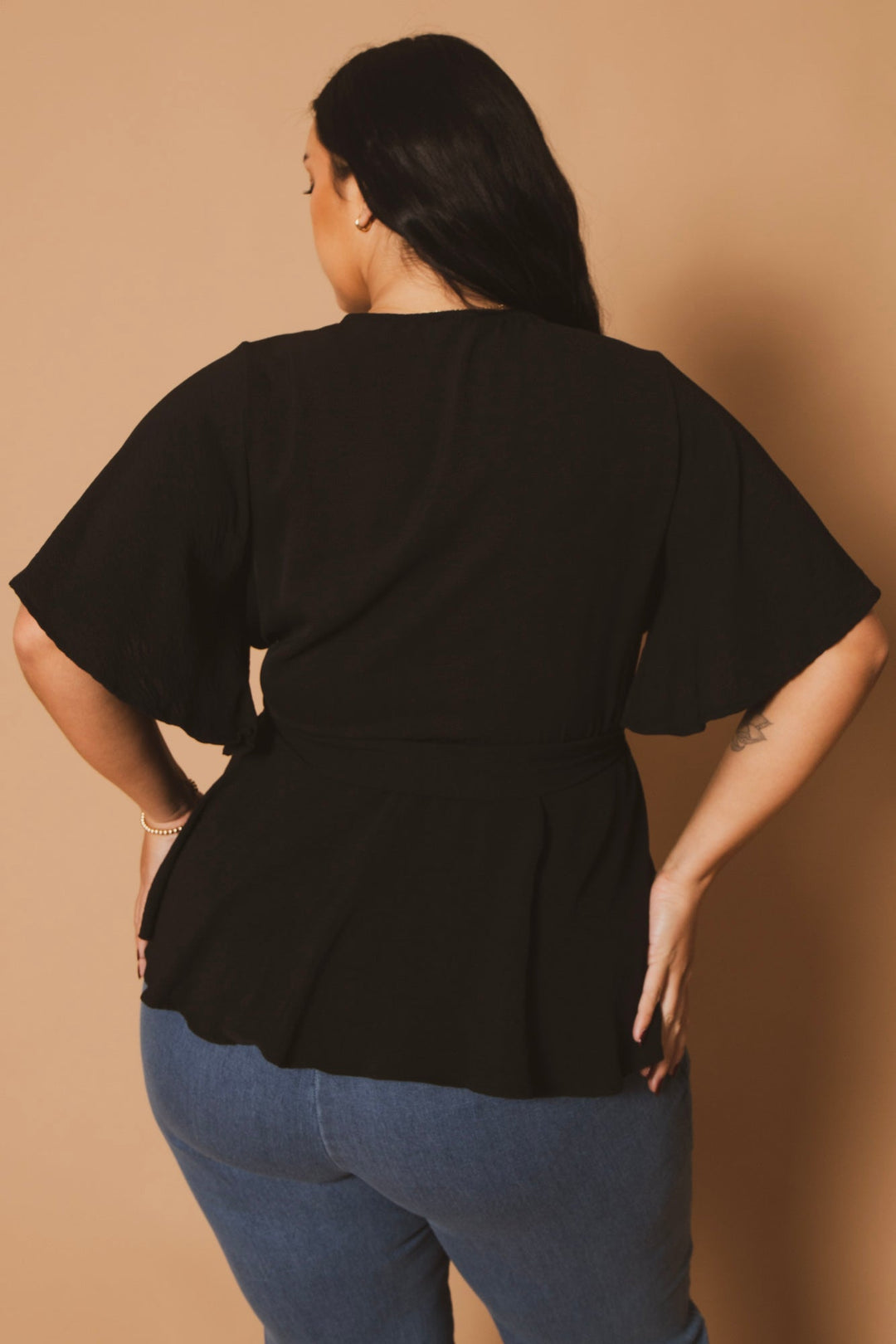 Blue Leopard Tops Plus Size Aria Classic Wrap Top - Black