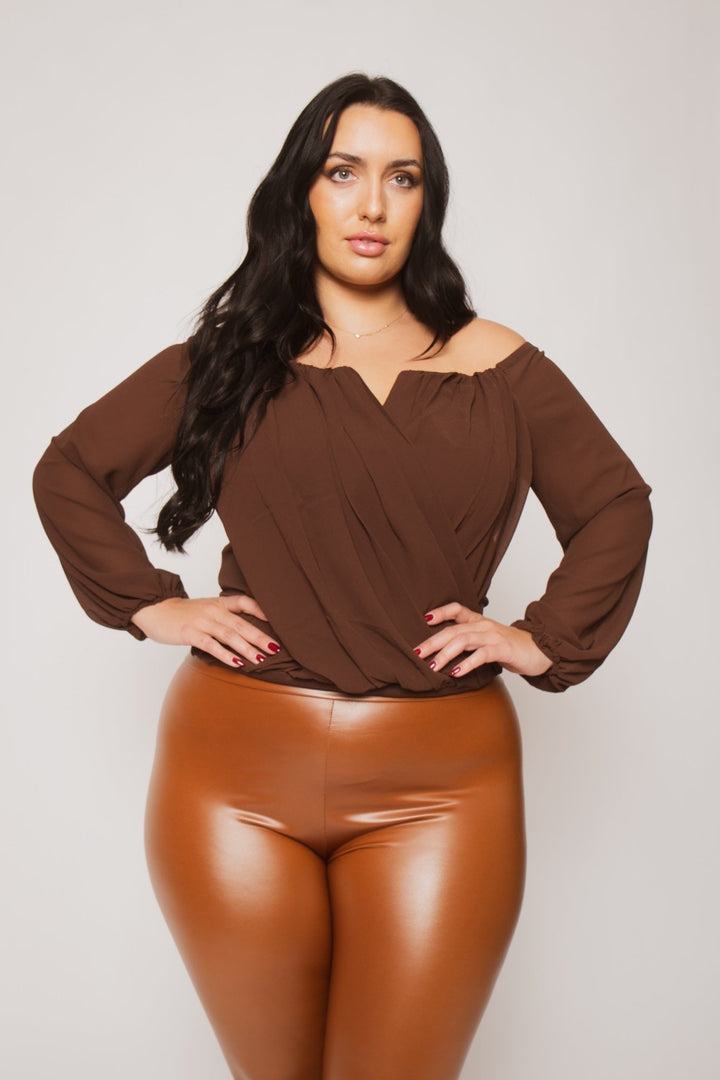 Blue Bell Tops Plus Size Aryana Cross Over Top - Brown