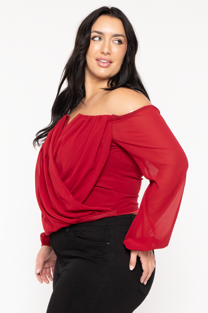 Bluebell Tops Plus Size Aryana Cross Over Top -  Burgundy