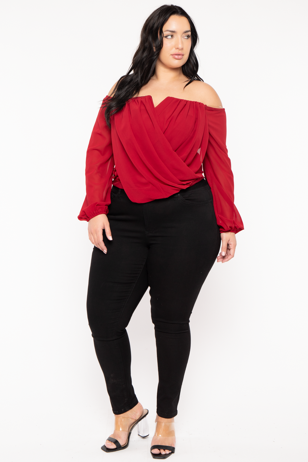 Bluebell Tops Plus Size Aryana Cross Over Top -  Burgundy