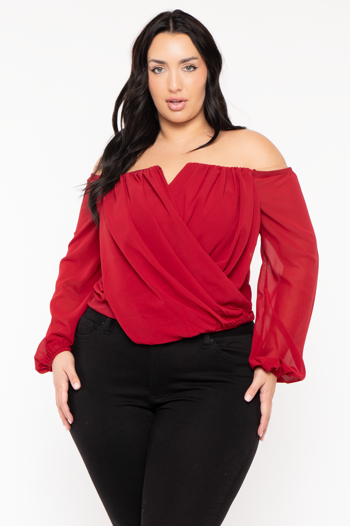 Bluebell Tops Plus Size Aryana Cross Over Top -  Burgundy