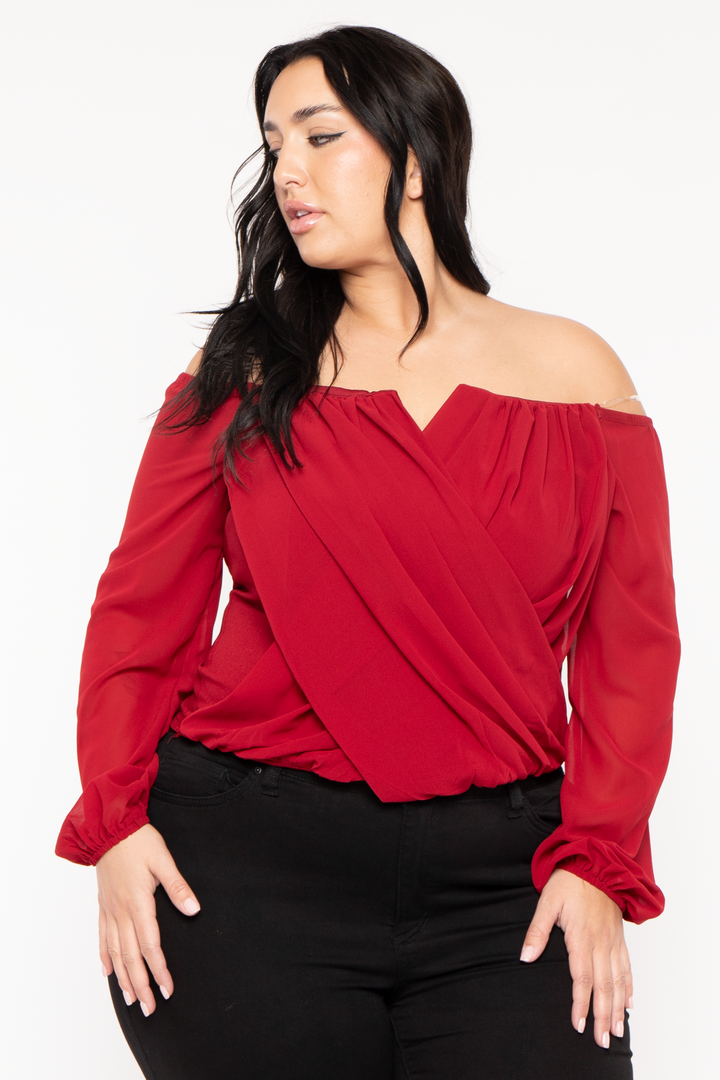 Bluebell Tops Plus Size Aryana Cross Over Top -  Burgundy