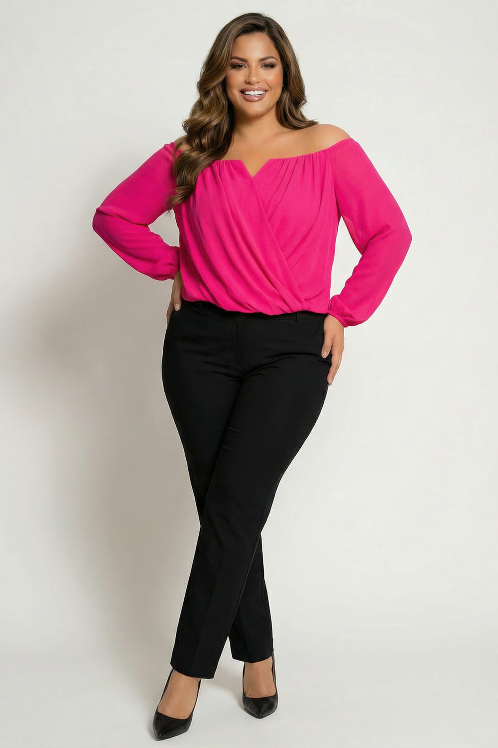 Blue Bell Tops Plus Size Aryana Cross Over Top - Fuchsia
