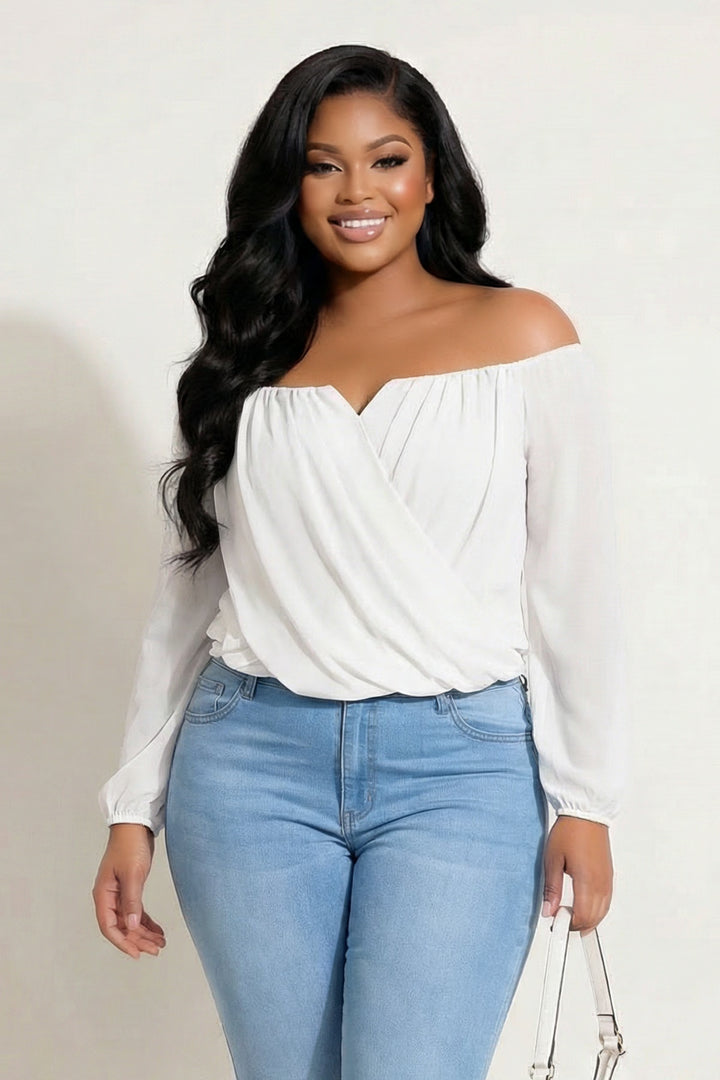 Blue Bell Tops Plus Size Aryana Cross Over Top - Ivory