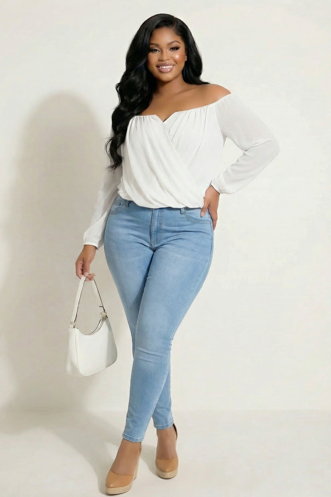 Blue Bell Tops Plus Size Aryana Cross Over Top - Ivory