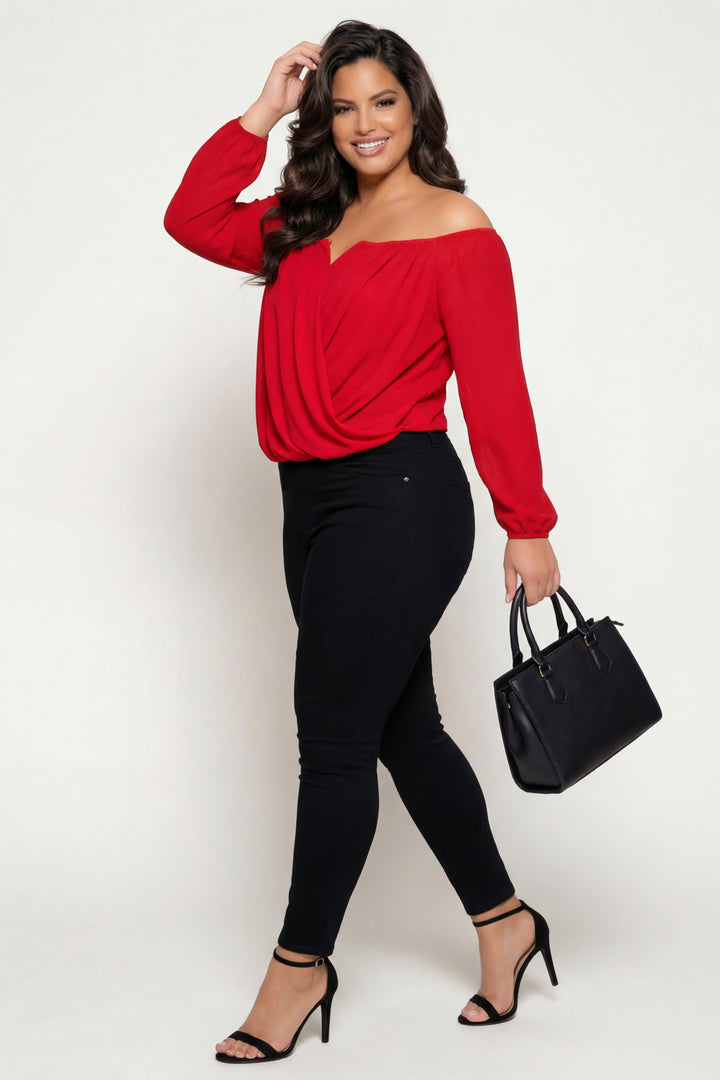 Blue Bell Tops Plus Size Aryana Cross Over Top -  Red