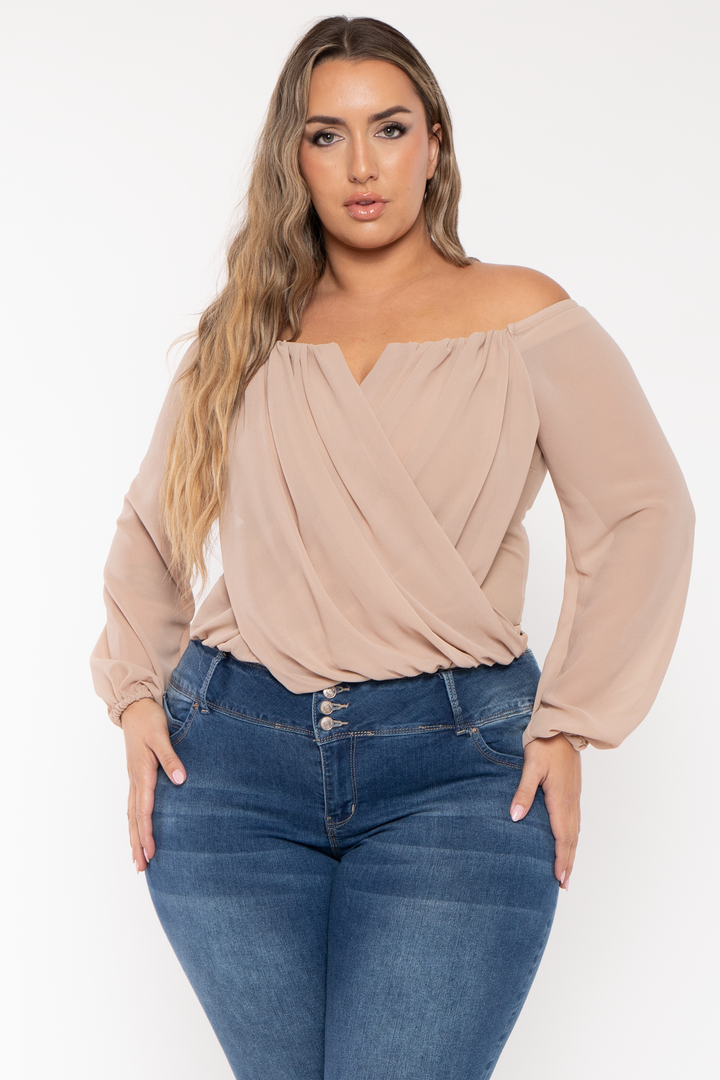 Bluebell Tops Plus Size Aryana Cross Over Top -  Taupe