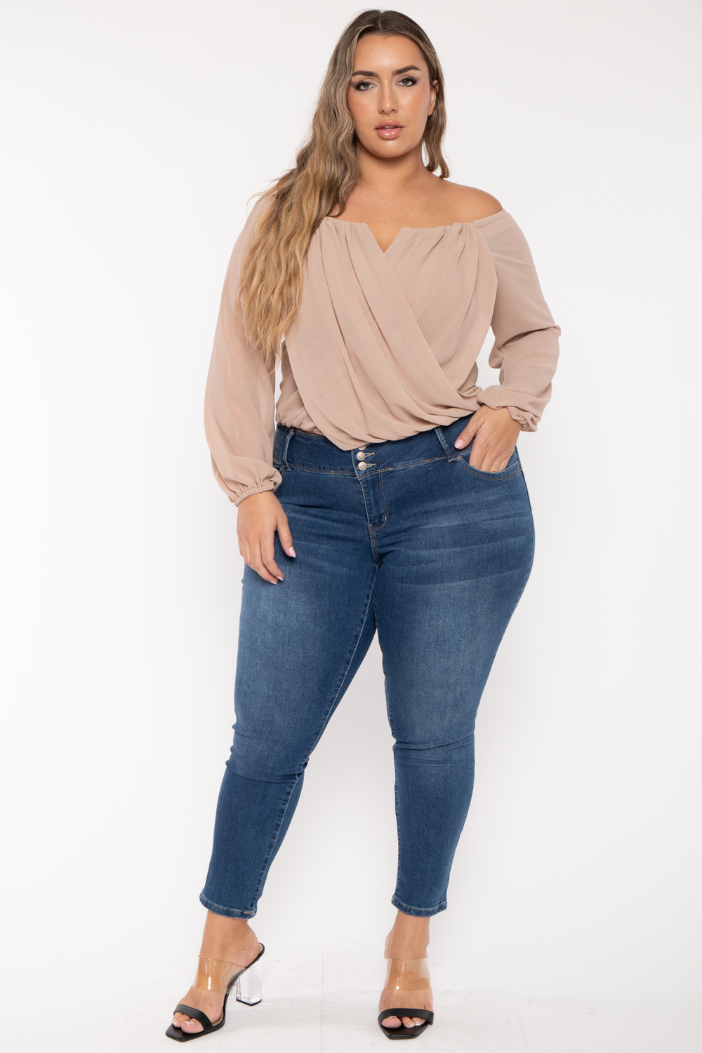 Bluebell Tops Plus Size Aryana Cross Over Top -  Taupe