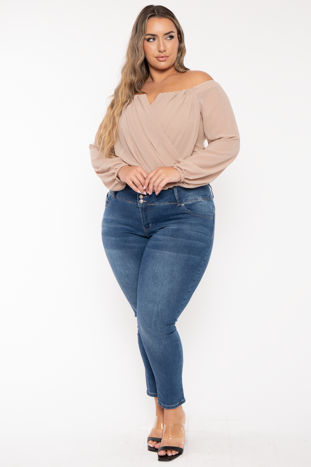 Bluebell Tops Plus Size Aryana Cross Over Top -  Taupe