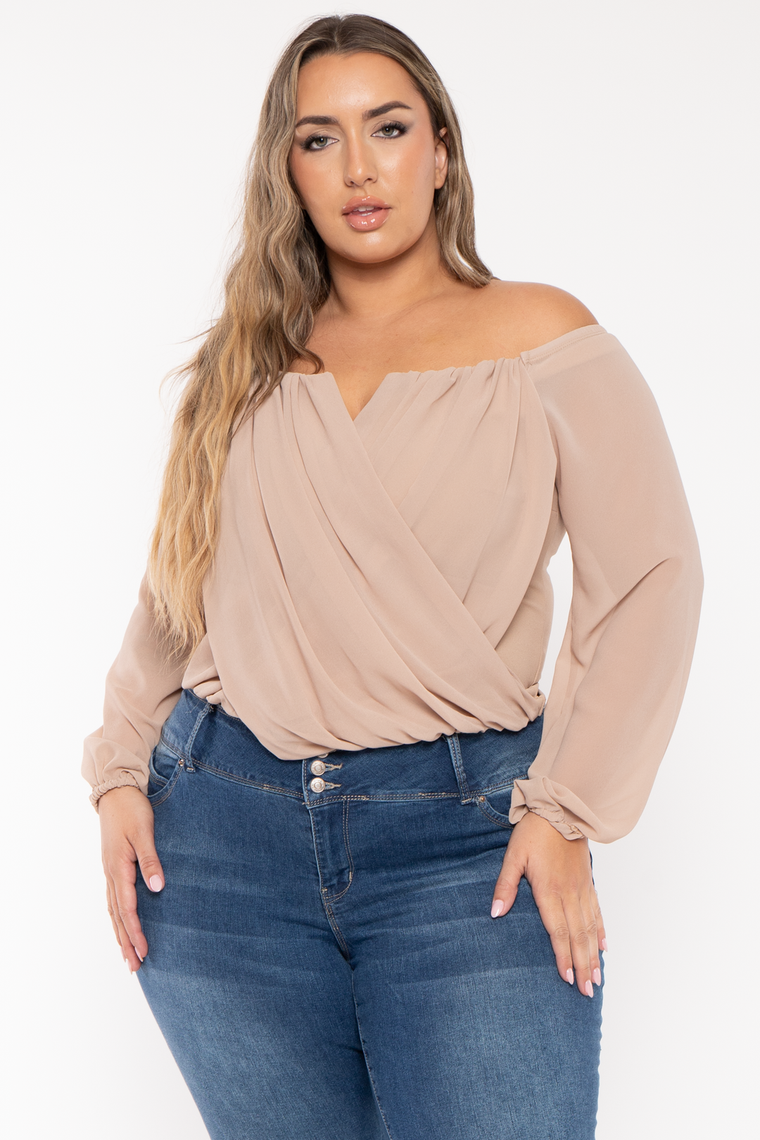 Bluebell Tops Plus Size Aryana Cross Over Top -  Taupe