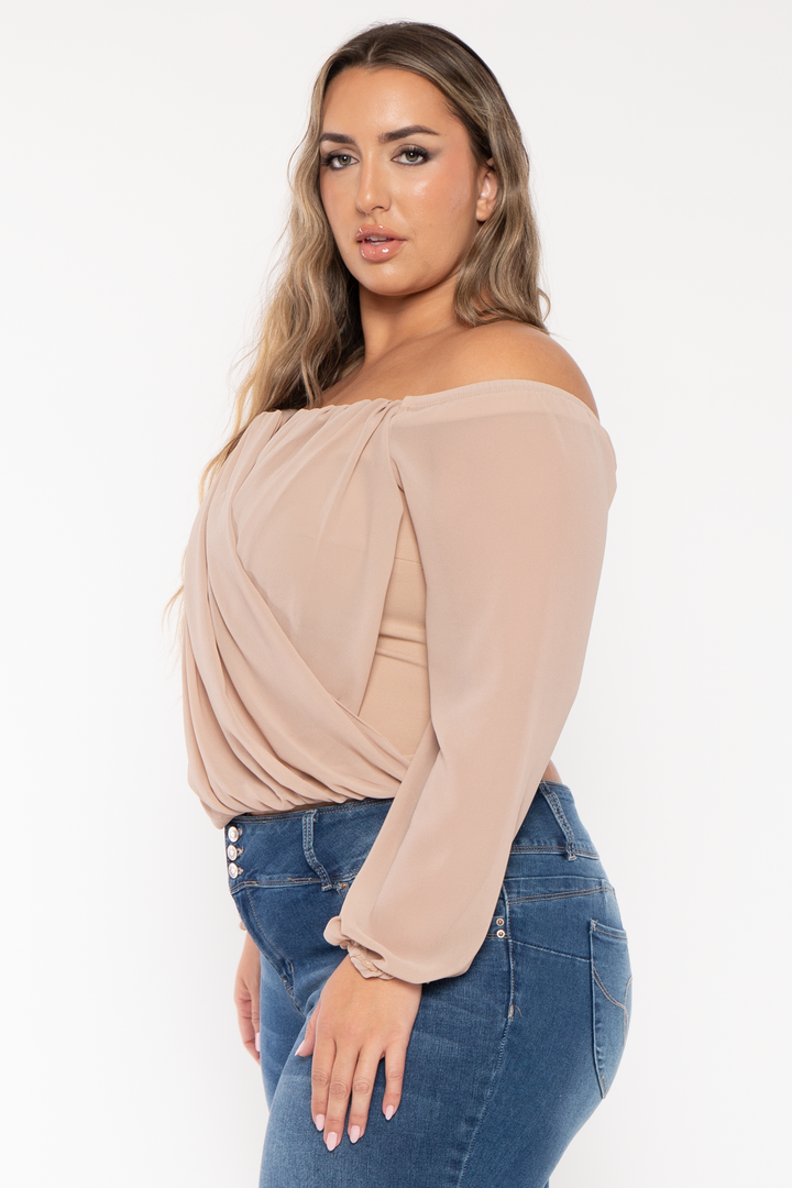 Bluebell Tops Plus Size Aryana Cross Over Top -  Taupe