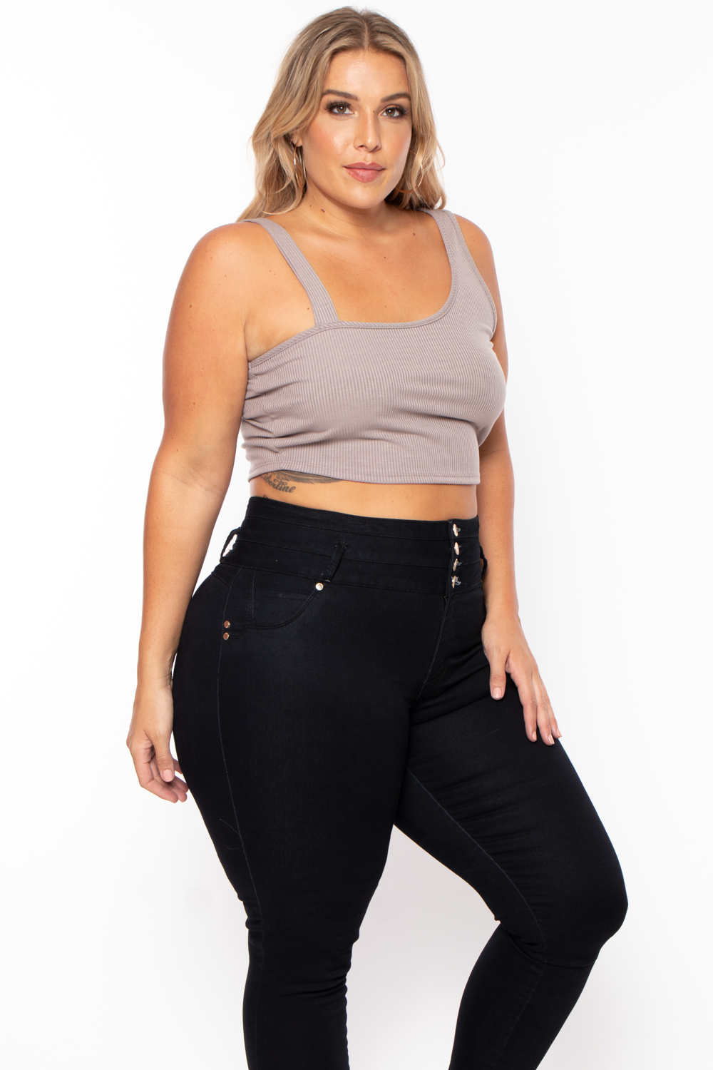 Curvy Sense Tops Plus Size Asymmetric Ribbed Top - Mocha