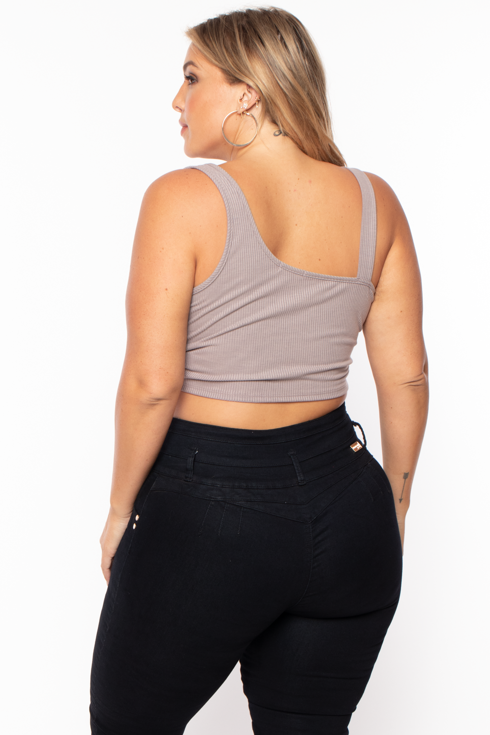 Curvy Sense Tops Plus Size Asymmetric Ribbed Top - Mocha