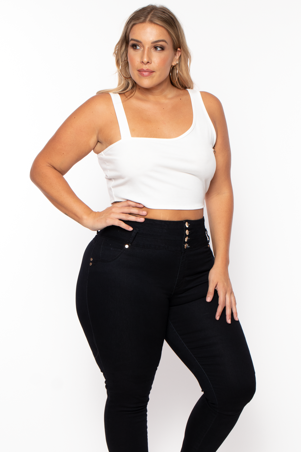 Curvy Sense Tops Plus Size Asymmetric Ribbed Top - White