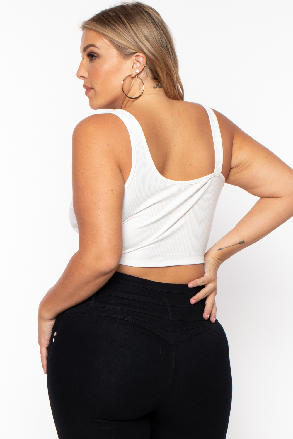 Curvy Sense Tops Plus Size Asymmetric Ribbed Top - White