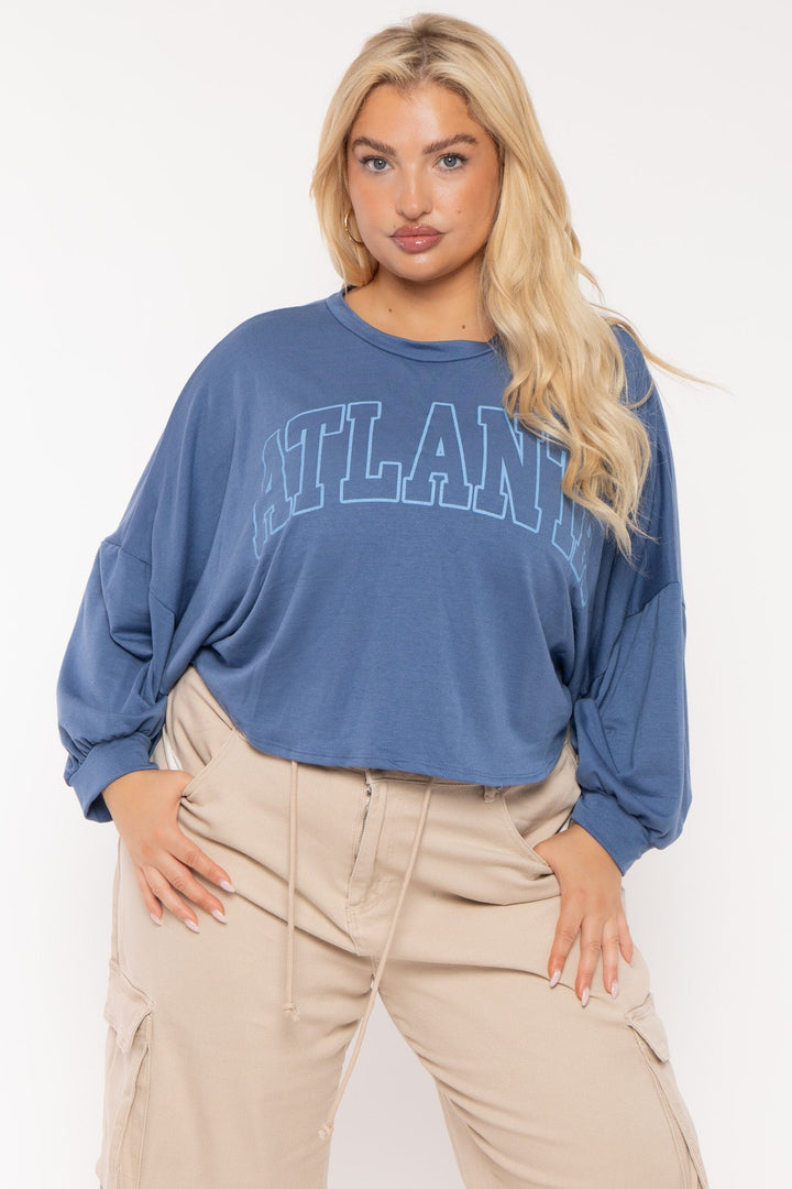 Jade By Jane Tops Plus Size Atlanta Oversize Top- Blue