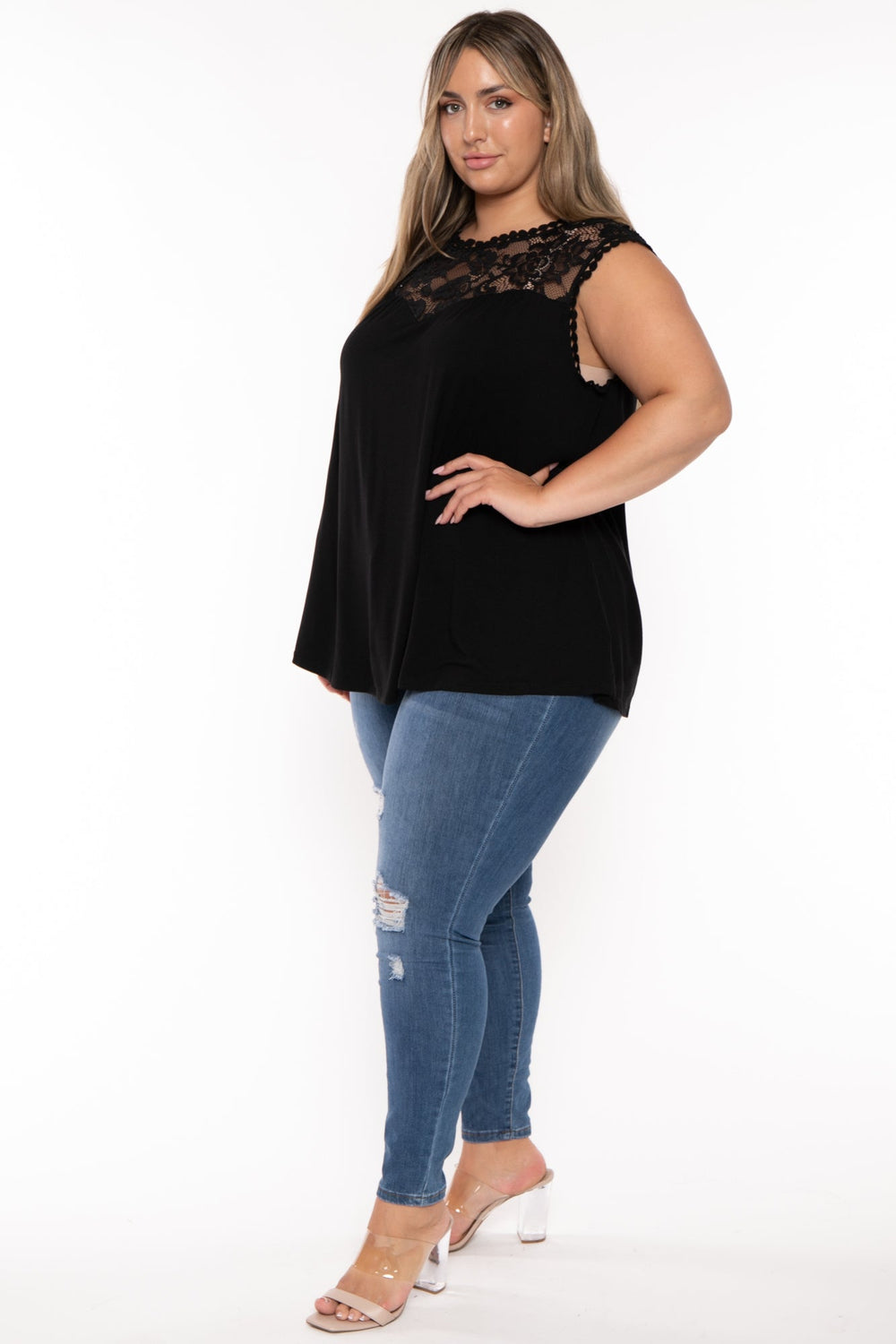 Emerald Tops Plus Size Aylin Sheer Lace Top- Black
