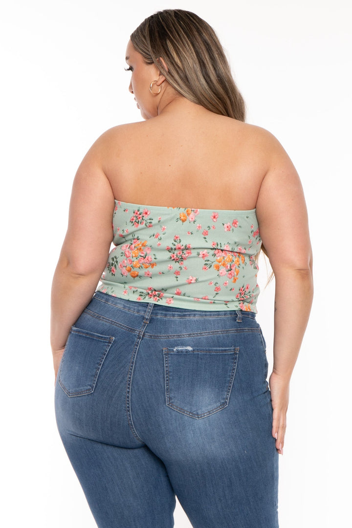 Curvy Sense Tops Plus Size Bellamy Floral Coquette Top -Sage