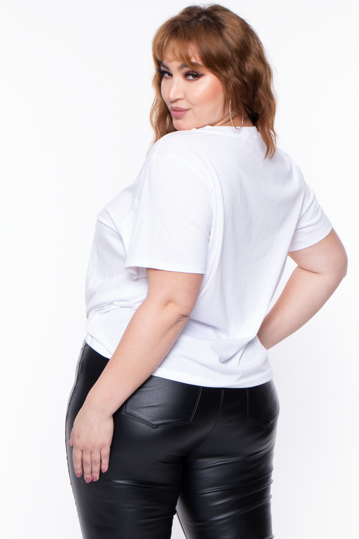 Curvy Sense Tops Plus Size Blondie Graphic Tee - White