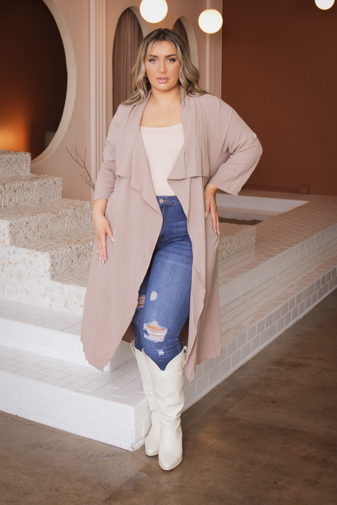 Jade By Jane Tops Plus Size Boss Belted Duster - Sand