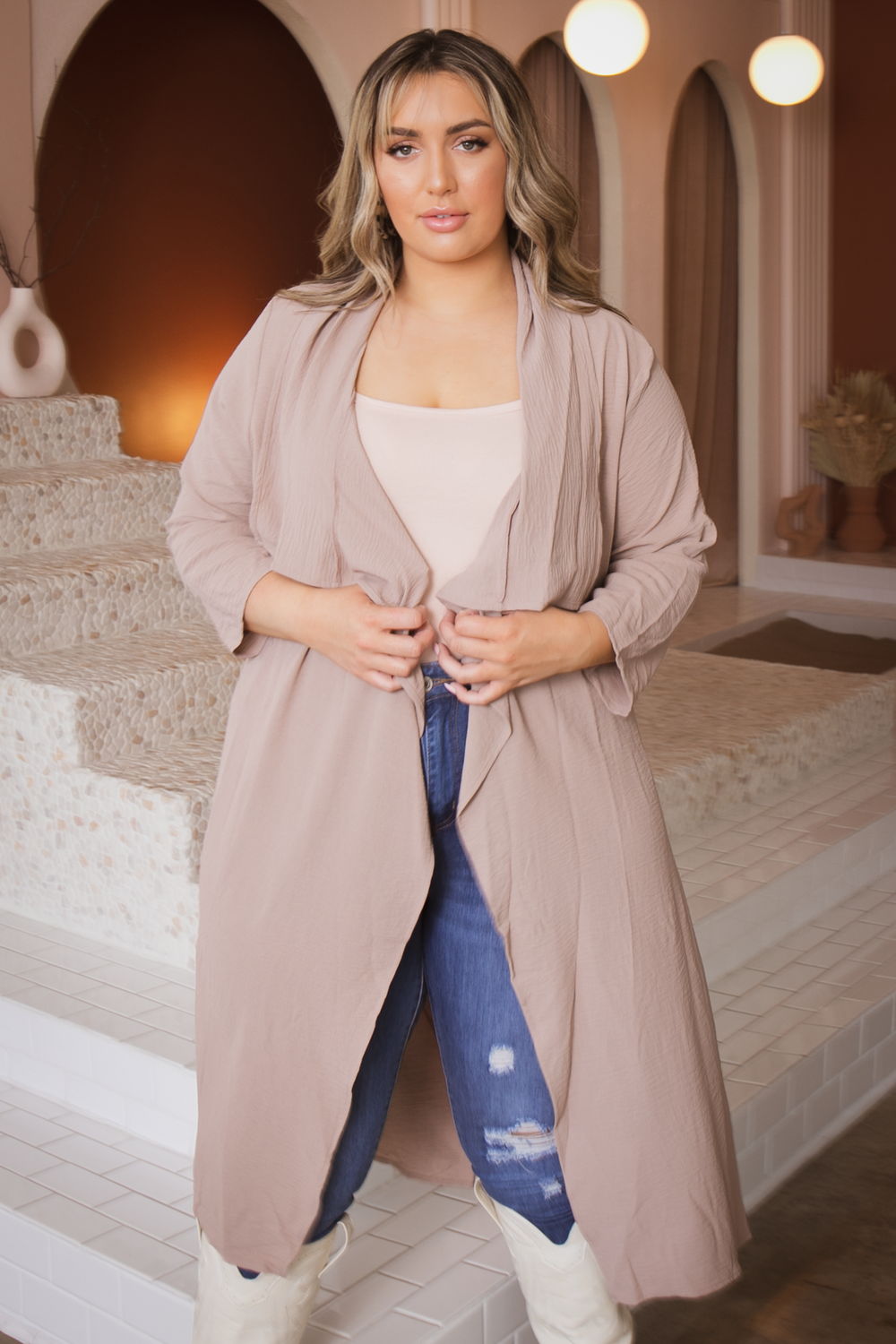 Jade By Jane Tops 1X / Black Plus Size Boss Belted Duster - Sand