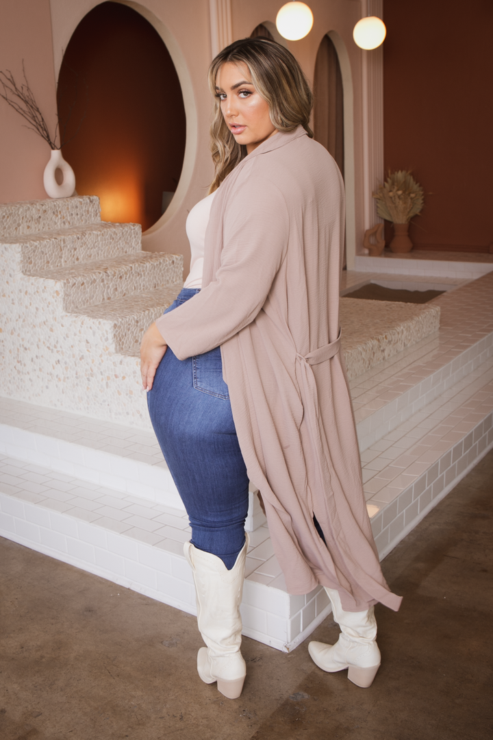 Jade By Jane Tops Plus Size Boss Belted Duster - Sand