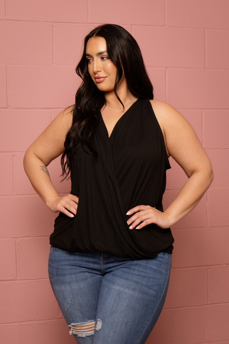 Plus Size Surplice Halter Top Black