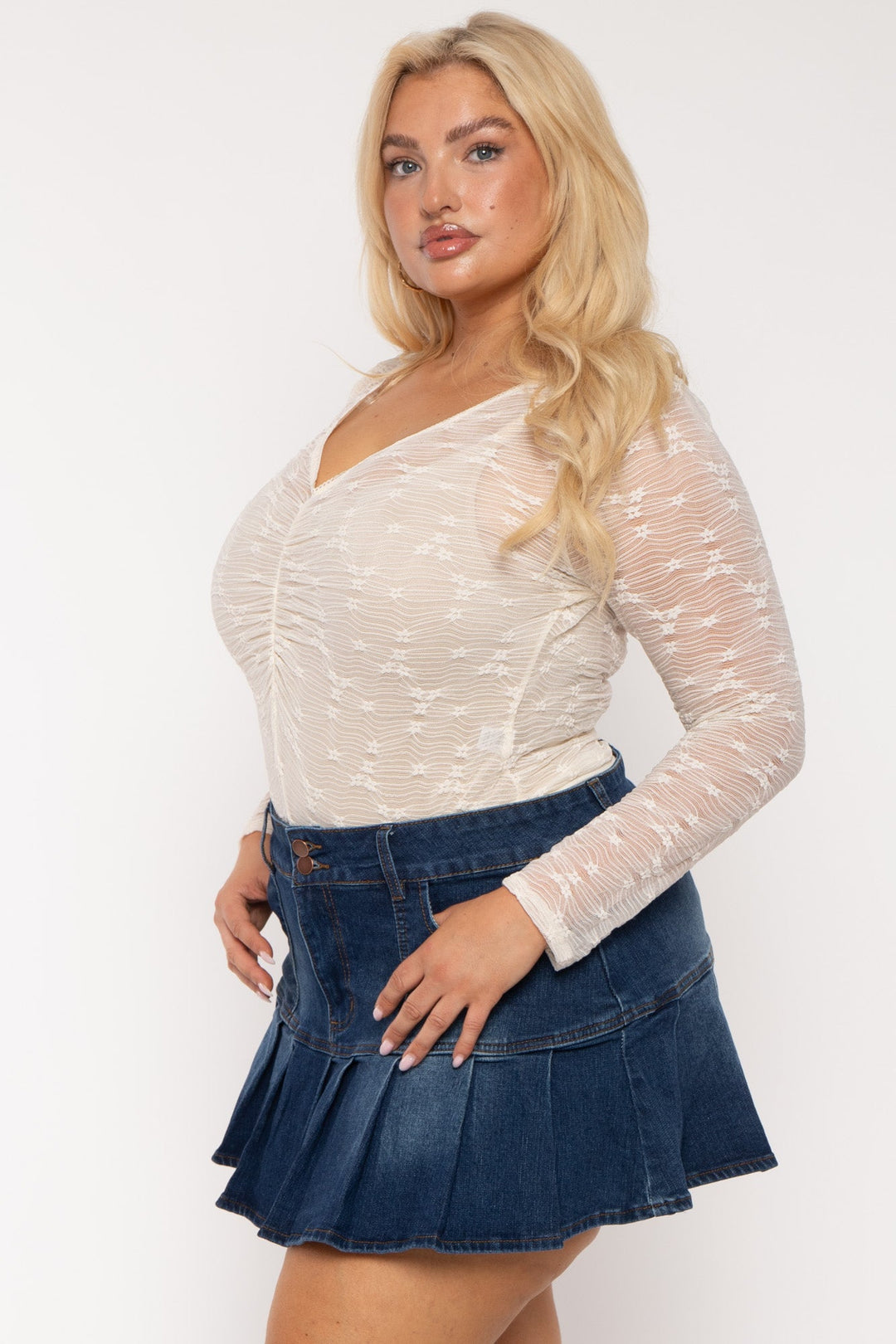 CULTURE CODE Tops Plus Size Cairi  Lace Bodysuit - Ivory