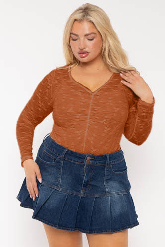 CULTURE CODE Tops Plus Size Cairi  Lace Bodysuit - Rust