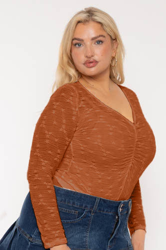 CULTURE CODE Tops Plus Size Cairi  Lace Bodysuit - Rust