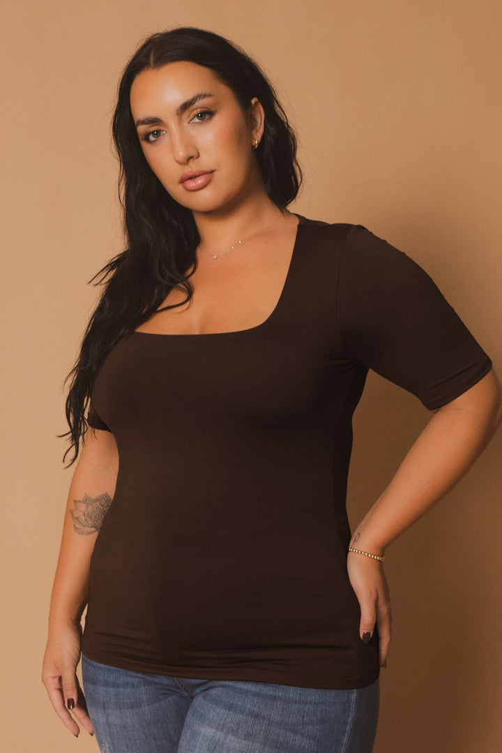 Blue Leopard Tops Plus Size Camila Top - Brown