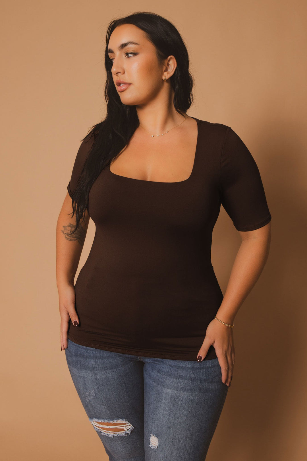 Blue Leopard Tops Plus Size Camila Top - Brown