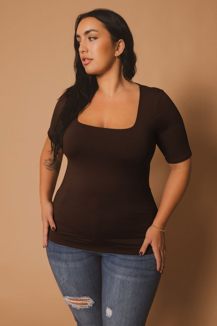 Blue Leopard Tops Plus Size Camila Top - Brown