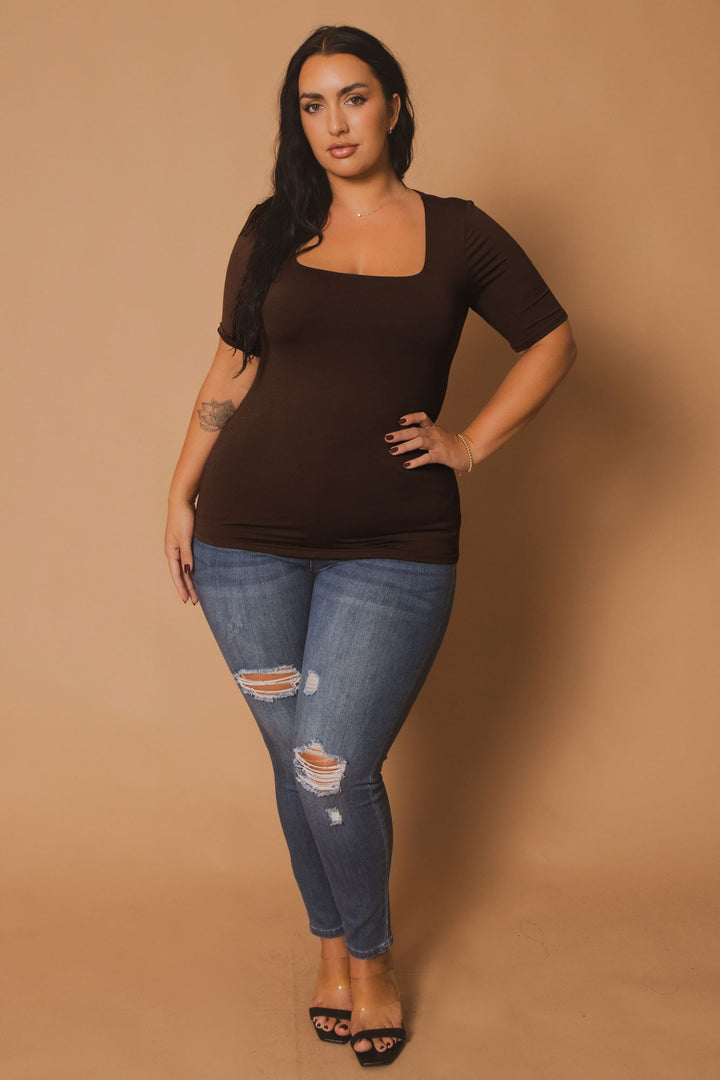 Blue Leopard Tops Plus Size Camila Top - Brown