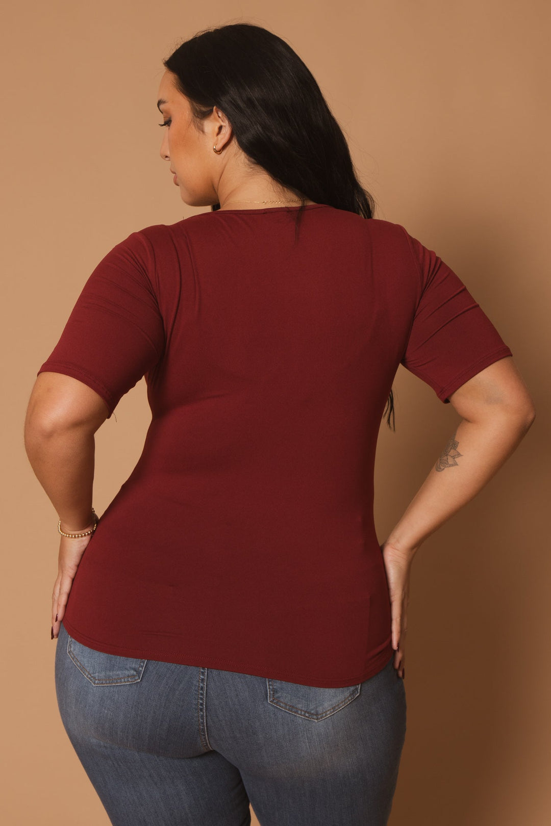 Blue Leopard Tops Plus Size Camila Top - Burgundy