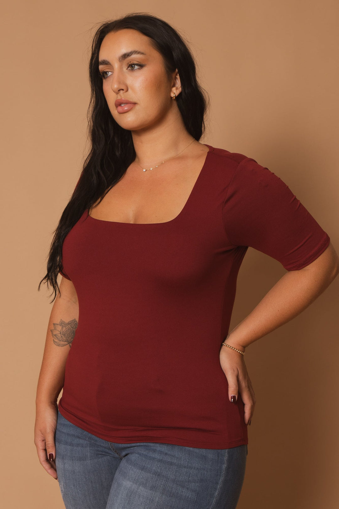 Blue Leopard Tops Plus Size Camila Top - Burgundy