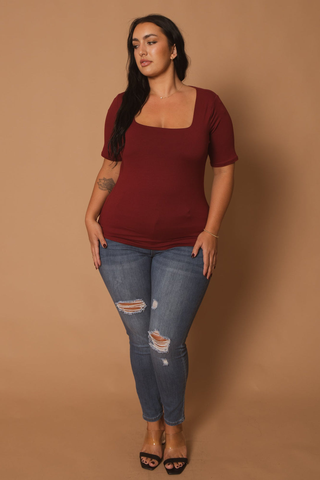 Blue Leopard Tops Plus Size Camila Top - Burgundy
