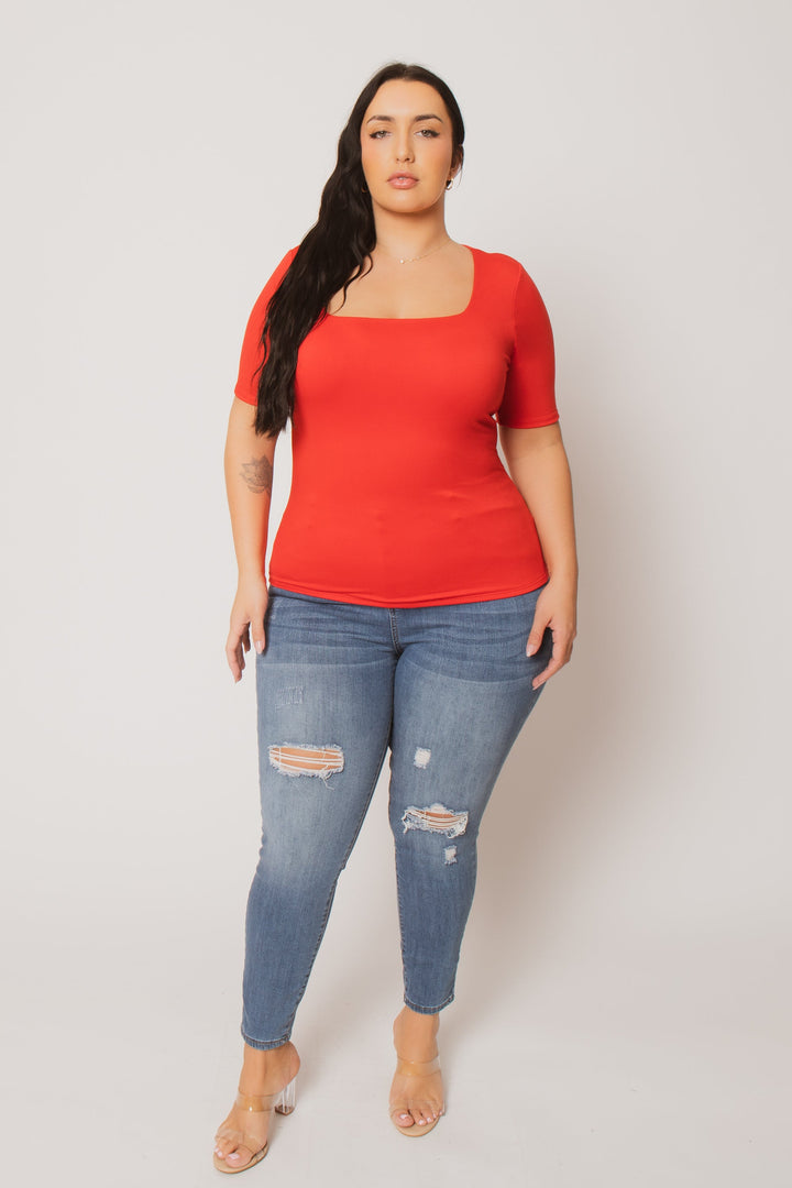 Blue Leopard Tops Plus Size Camila Top - Red
