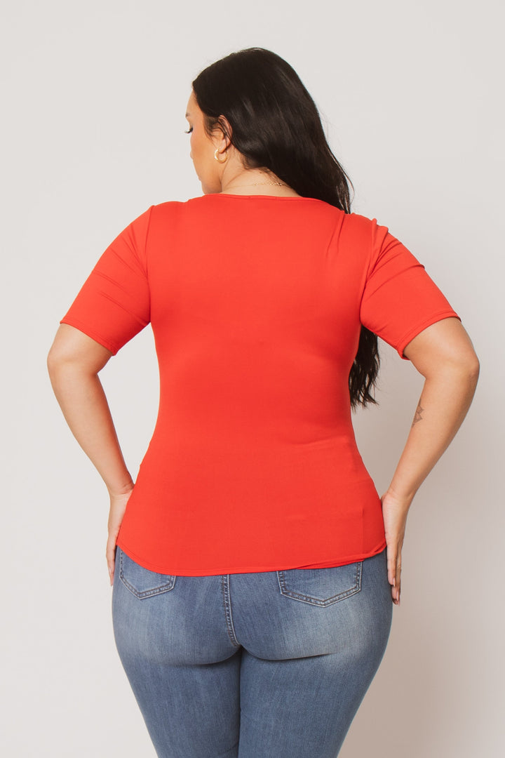 Blue Leopard Tops Plus Size Camila Top - Red