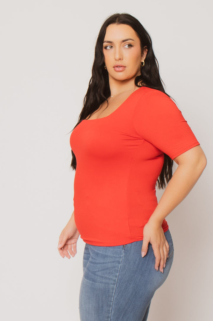 Blue Leopard Tops Plus Size Camila Top - Red