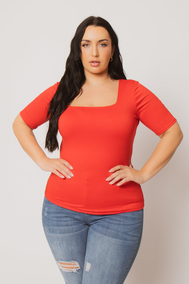 Blue Leopard Tops Plus Size Camila Top - Red